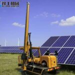 efficient photovoltaic pile driver drilling steel piles for solar project