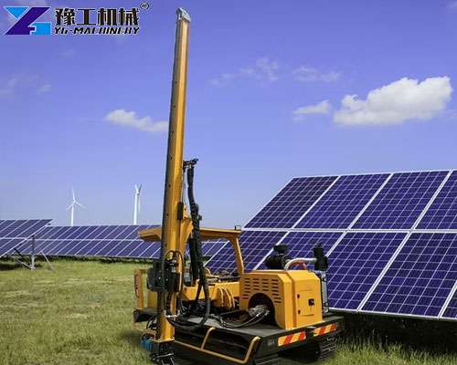 efficient photovoltaic pile driver drilling steel piles for solar project