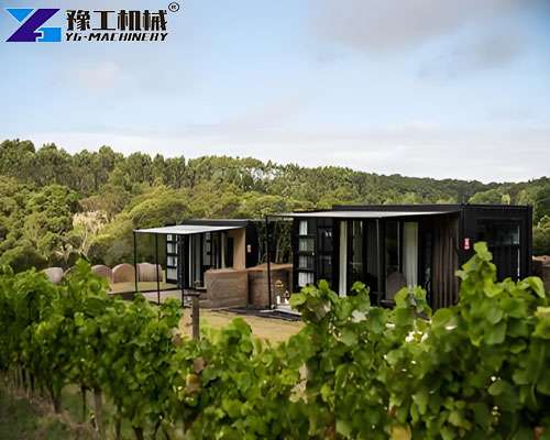 shipping container farm house exterior on Australian vineyard