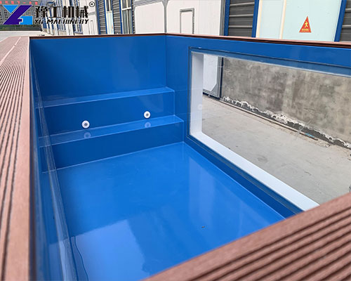 container pool with glass on one side