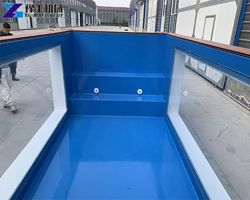 container pool with glass on two sides