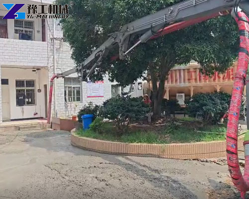 crawler concrete mixer with pump truck in construction site