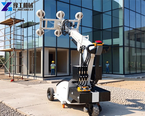 glass lifting robot handling facade glass installation at high rise construction site
