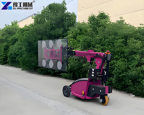 glass robot vacuum lifter handling large glass panels on construction site