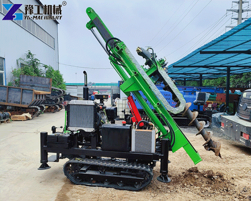 screw piling machine in action on solar farm site