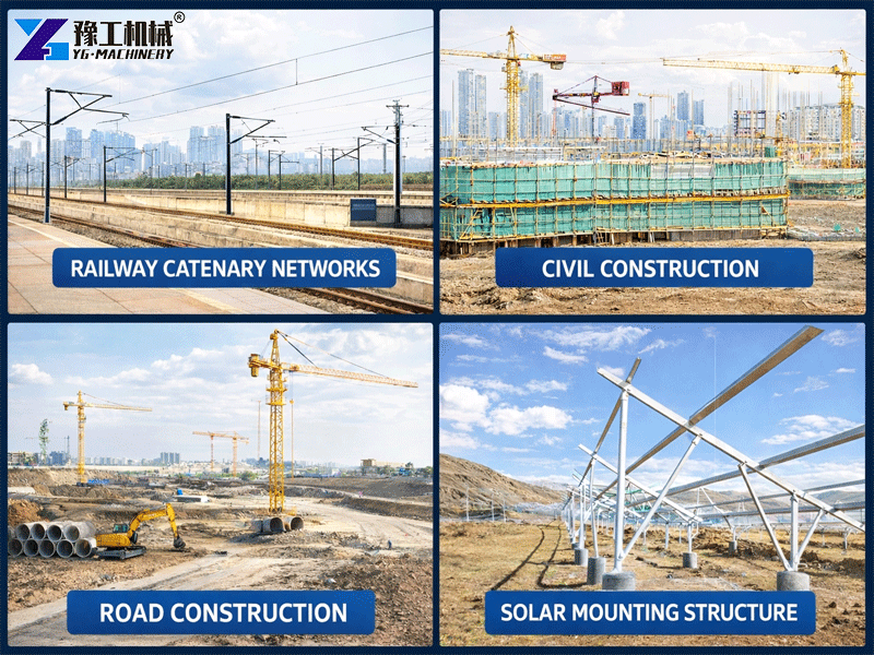 helical piling machine used in solar road and civil construction applications