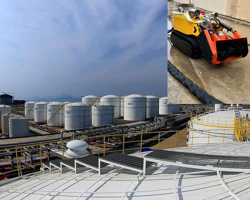 petrochemical plant tank cleaning robot removing heavy sludge