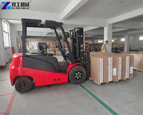 electric warehouse forklift handling pallets in logistics center