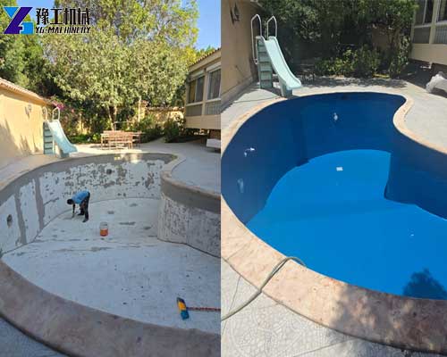 Finished polyurea waterproof coating on a concrete swimming pool