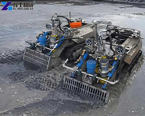 Sedimentation tank dredging robot removing settled sludge in a wastewater treatment plant