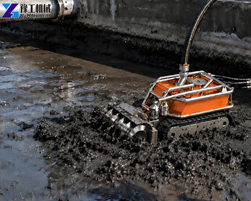 Robot agitating settled sludge and sediment at the bottom of a pump station